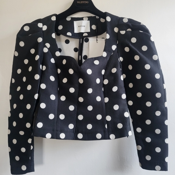 New Róhe Fiona Puff-Sleeve Polka Dot Black/White Top NWOT 4 US/36 FR / Small - Picture 13 of 15
